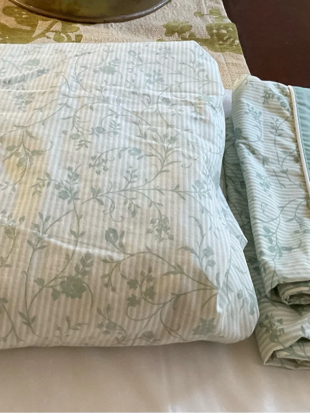 Laura Ashley Cottage Rose Floral W/Green Stripes Twin Sheet Set 3PCS-Vintage